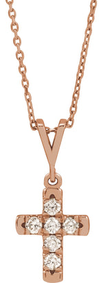 14K Gold Round Natural Diamond French-Set Cross Necklace or Pendant – up to 1/2 CTW - Rose Gold