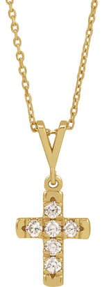 14K Gold Round Natural Diamond French-Set Cross Necklace or Pendant – up to 1/2 CTW - Yellow Gold