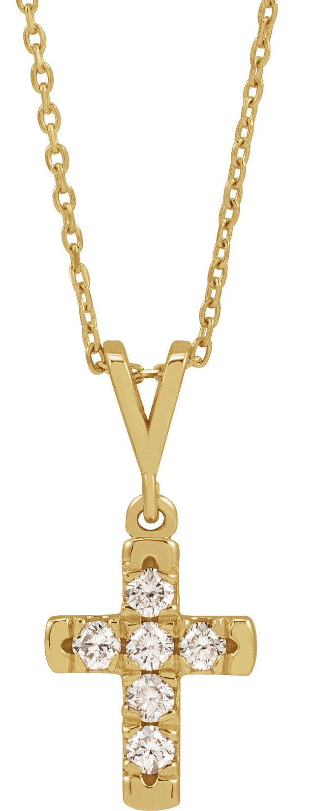 14K Gold Round Natural Diamond French-Set Cross Necklace or Pendant – up to 1/2 CTW - Yellow Gold