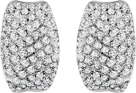 14K Gold Round Natural Diamond Pavé-Style U-Hoop Earrings - view 2