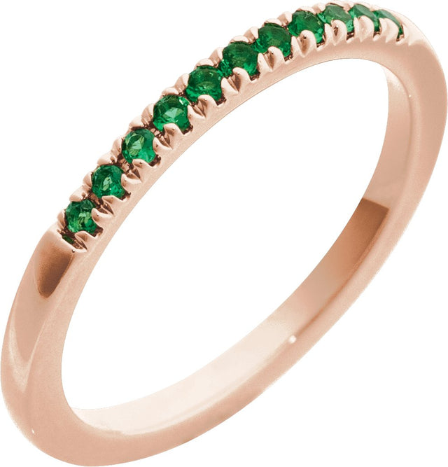10K Gold Round Natural Emerald Birthstone Stackable Ring - Rose Gold