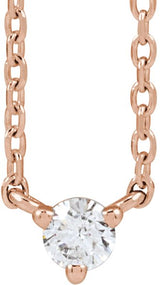 14K Gold Round Natural Diamond Solitaire Necklace – 2-4mm Stones - Rose Gold