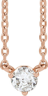 14K Gold Round Natural Diamond Solitaire Necklace – 2-4mm Stones - Rose Gold