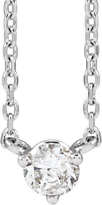 14K Gold Round Natural Diamond Solitaire Necklace – 2-4mm Stones - White Gold