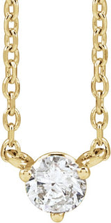 14K Gold Round Natural Diamond Solitaire Necklace – 2-4mm Stones - Yellow Gold