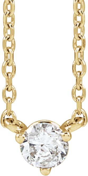 14K Gold Round Natural Diamond Solitaire Necklace – 2-4mm Stones - Yellow Gold