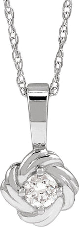 14K Gold Round Natural Diamond Knot Necklace or Pendant - White Gold