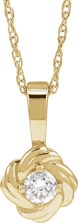 14K Gold Round Natural Diamond Knot Necklace or Pendant - Yellow Gold