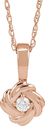 14K Gold Round Natural Diamond Knot Necklace or Pendant - Rose Gold