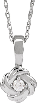 Platinum Round Natural Diamond Knot Necklace or Pendant