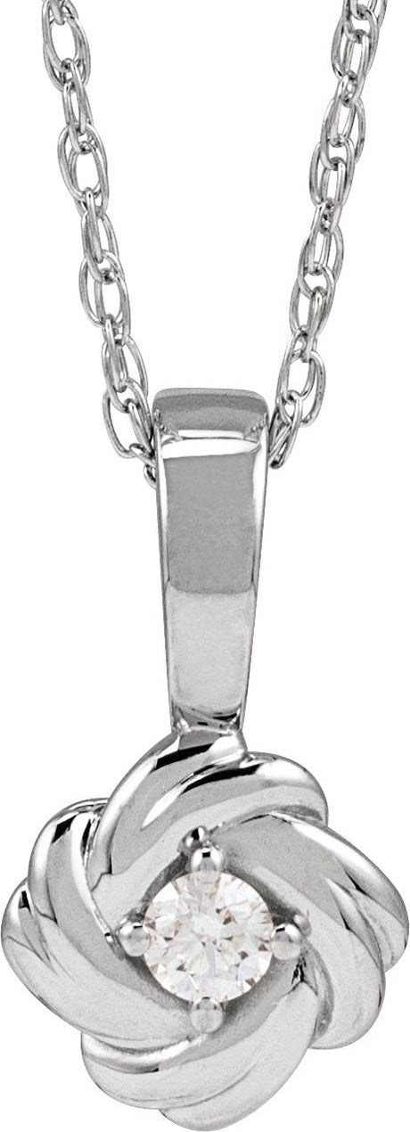 14K Gold Round Natural Diamond Knot Necklace or Pendant - White Gold