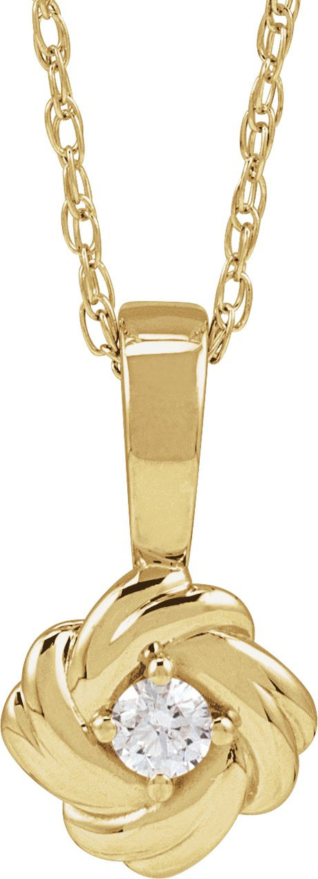 14K Gold Round Natural Diamond Knot Necklace or Pendant - Yellow Gold