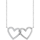 14K Gold Round Natural Diamond Interlocking Heart Necklace - White Gold