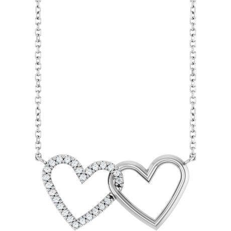 14K Gold Round Natural Diamond Interlocking Heart Necklace - White Gold