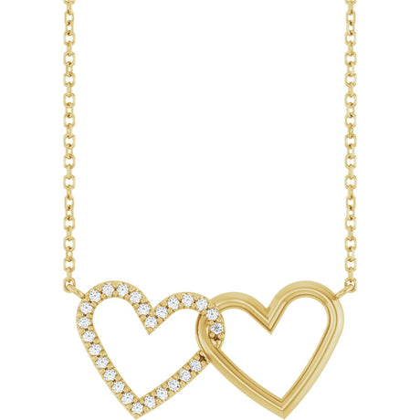 14K Gold Round Natural Diamond Interlocking Heart Necklace - Yellow Gold