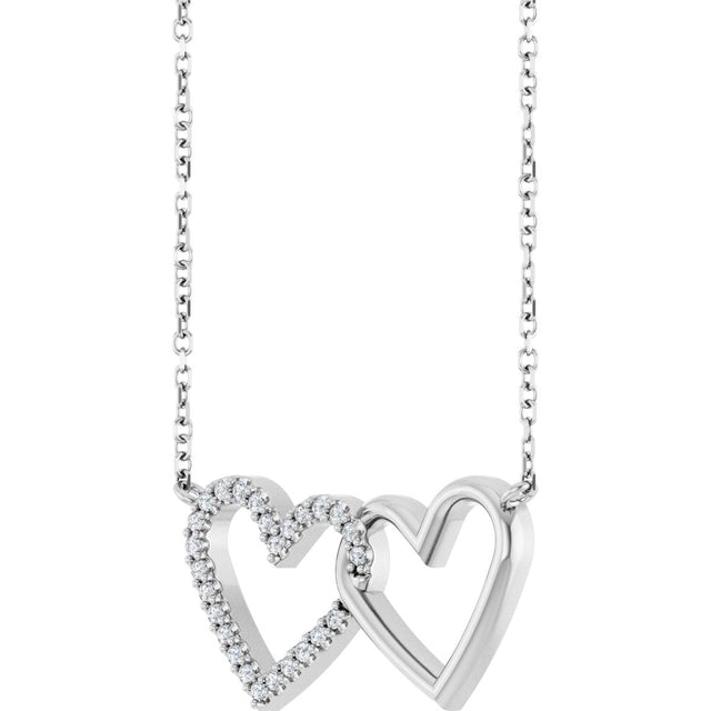 14K Gold Round Natural Diamond Interlocking Heart Necklace - White Gold - view 2