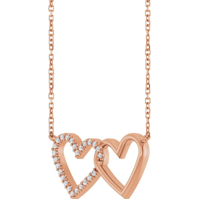 14K Gold Round Natural Diamond Interlocking Heart Necklace - Rose Gold - view 2