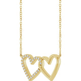 14K Gold Round Natural Diamond Interlocking Heart Necklace - Yellow Gold - view 2