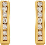 14K Gold Round Natural Diamond Channel-Set J-Hoop Earrings - Yellow Gold - view 2