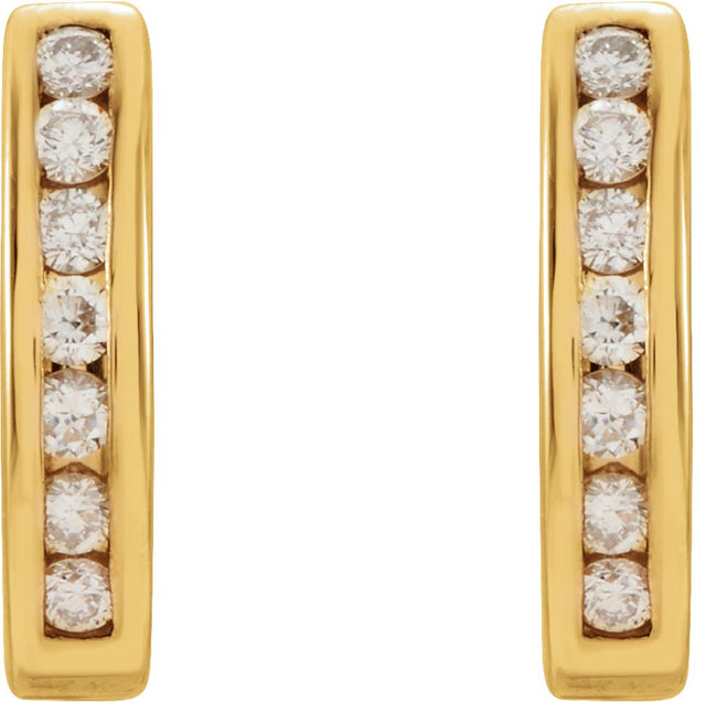 14K Gold Round Natural Diamond Channel-Set J-Hoop Earrings - Yellow Gold - view 2