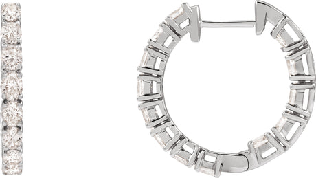 14K Gold Oval Lab-Grown Diamond Inside-Outside Hoop Earrings - White Gold