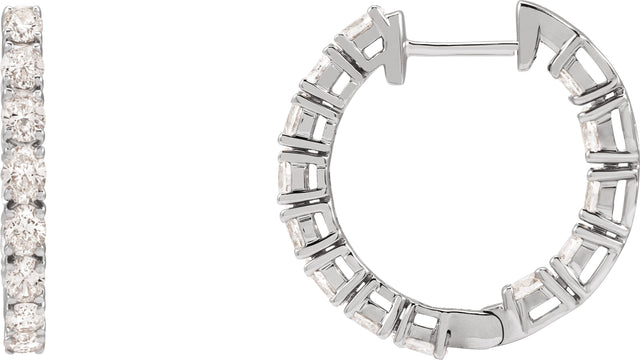 14K Gold Oval Lab-Grown Diamond Inside-Outside Hoop Earrings - White Gold