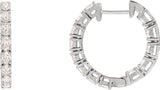 14K Gold Oval Natural Diamond Inside-Outside Hoop Earrings - White Gold
