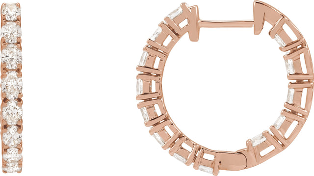 14K Gold Oval Natural Diamond Inside-Outside Hoop Earrings - Rose Gold