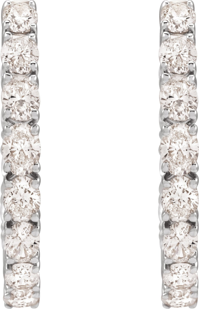 14K Gold Oval Natural Diamond Inside-Outside Hoop Earrings - White Gold - view 3