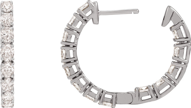 14K Gold Oval Lab-Grown Diamond Inside-Outside Hoop Earrings - White Gold - view 4
