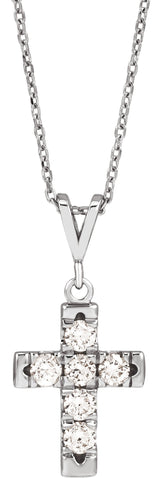 Platinum Round Natural Diamond French-Set Cross Necklace or Pendant – up to 1/2 CTW