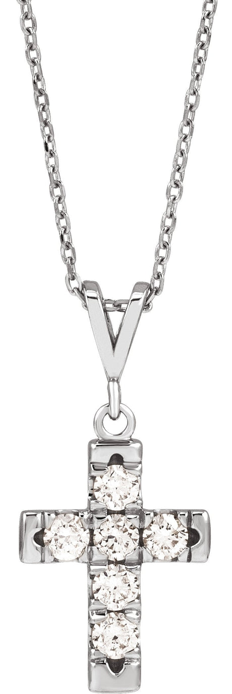 14K Gold Round Natural Diamond French-Set Cross Necklace or Pendant – up to 1/2 CTW - White Gold