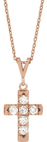 14K Gold Round Natural Diamond French-Set Cross Necklace or Pendant – up to 1/2 CTW - Rose Gold - view 2