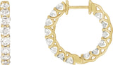 14K Gold Round Natural Diamond Inside-Outside Hoop Earrings – 2.8mm Stones - Yellow Gold
