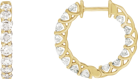 14K Gold Round Natural Diamond Inside-Outside Hoop Earrings – 2.8mm Stones - Yellow Gold
