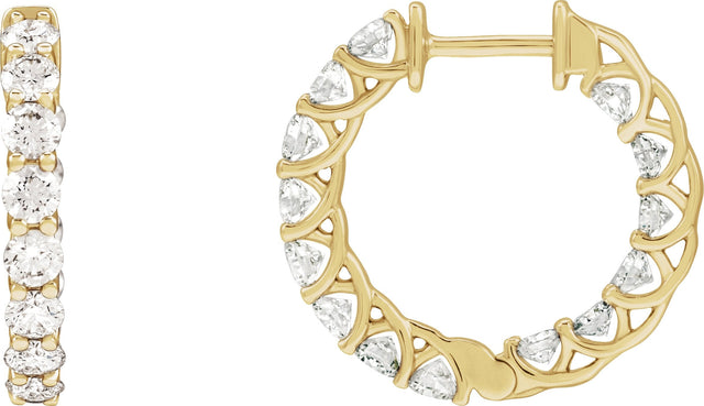 14K Gold Round Natural Diamond Inside-Outside Hoop Earrings – 2.8mm Stones - Yellow Gold
