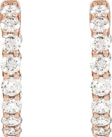 14K Gold Round Natural Diamond Inside-Outside Hoop Earrings – 2.8mm Stones - Rose Gold - view 3