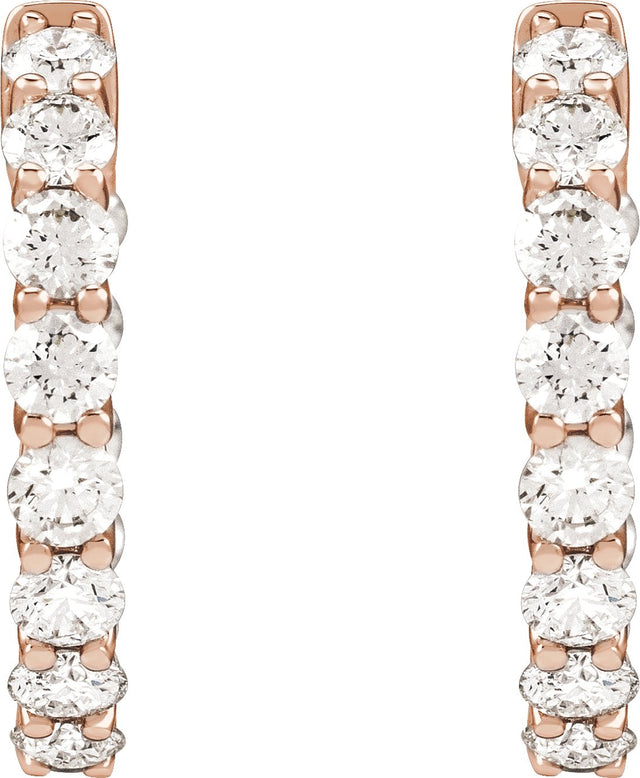 14K Gold Round Natural Diamond Inside-Outside Hoop Earrings – 2.8mm Stones - Rose Gold - view 3