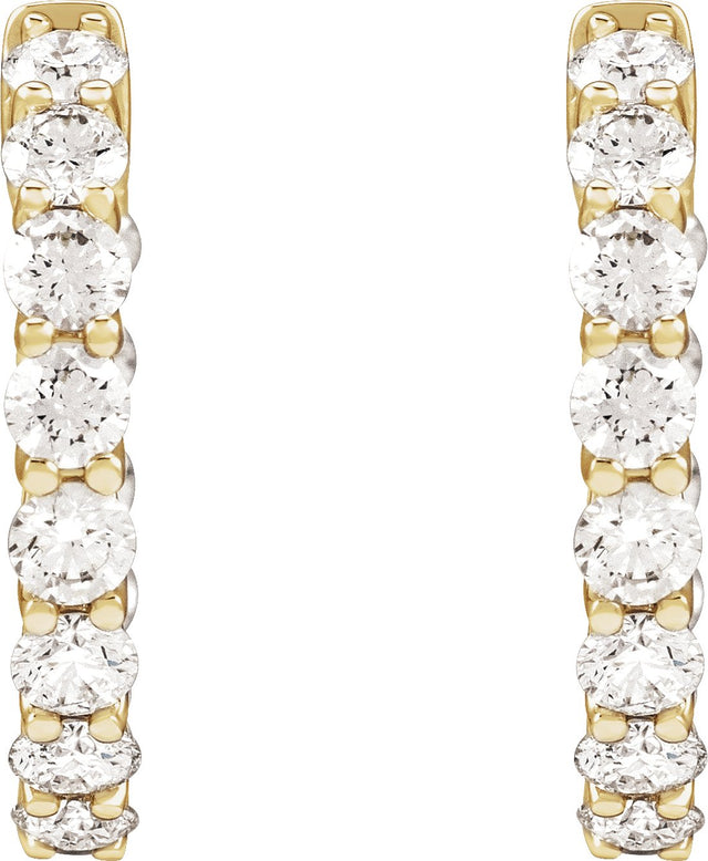 14K Gold Round Natural Diamond Inside-Outside Hoop Earrings – 2.8mm Stones - Yellow Gold - view 3