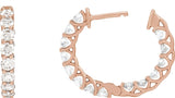 14K Gold Round Natural Diamond Inside-Outside Hoop Earrings – 2.8mm Stones - Rose Gold - view 4