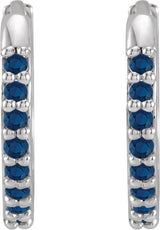 Platinum Round Lab-Grown Blue Sapphire Accented Huggie Earrings - view 6