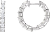 14K Gold Emerald Natural Diamond Inside-Outside Hoop Earrings - White Gold