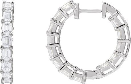14K Gold Emerald Natural Diamond Inside-Outside Hoop Earrings - White Gold