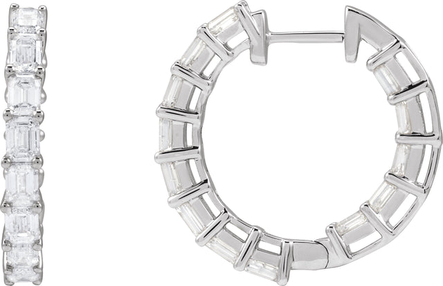 14K Gold Emerald Natural Diamond Inside-Outside Hoop Earrings - White Gold
