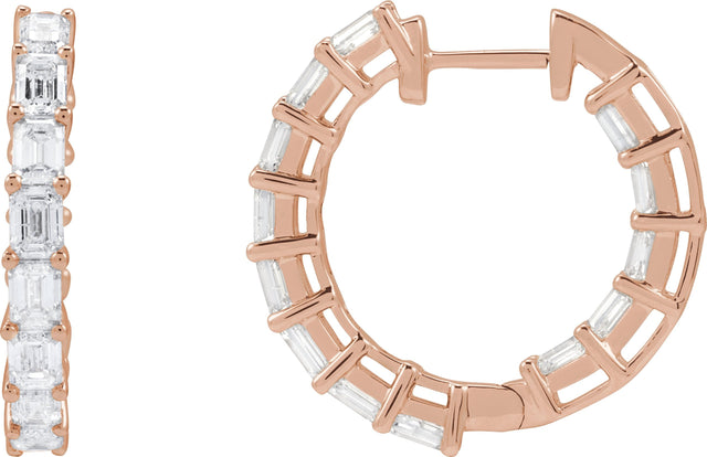 14K Gold Emerald Natural Diamond Inside-Outside Hoop Earrings - Rose Gold