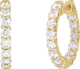 14K Gold Round Natural Diamond Inside-Outside Hoop Earrings – 2.8mm Stones - Yellow Gold - view 2