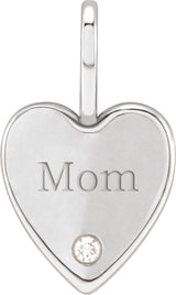 Platinum Round Natural Diamond Engravable Accented Heart Pendant