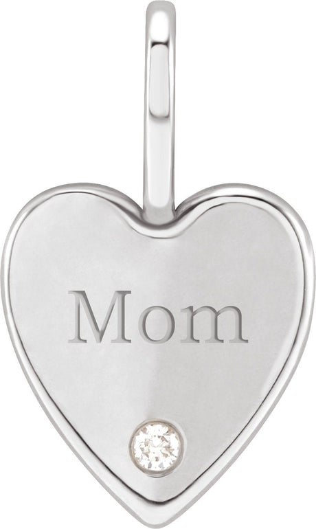 14K Gold Round Natural Diamond Engravable Accented Heart Pendant - White Gold