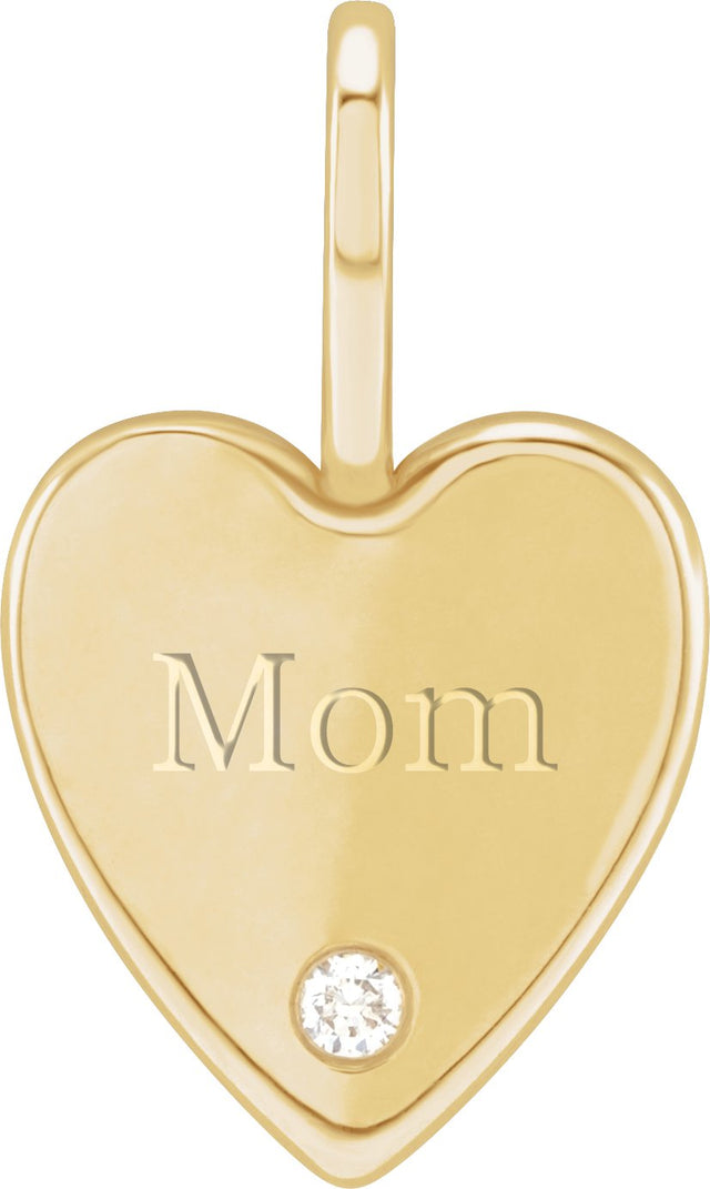 14K Gold Round Natural Diamond Engravable Accented Heart Pendant - Yellow Gold