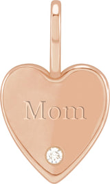 14K Gold Round Natural Diamond Engravable Accented Heart Pendant - Rose Gold